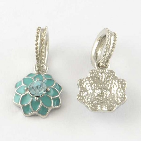 Charm pendentif Fleur double émail turquoise style Pandora - à l'unité