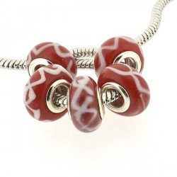 Perle de verre rouge double guirlande style Pandora - à l'unité