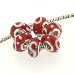 Perle de verre rouge guirlande blanche en relief style Pandora - à l'unité