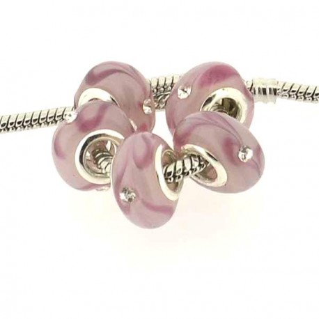 Perle de verre rose avec un strass blanc style Pandora - à l'unité