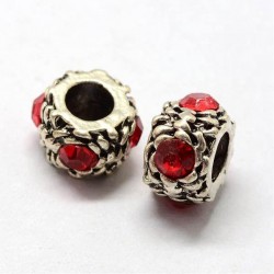 Métal perle ronde gros strass rouge style Pandora - à l'unité