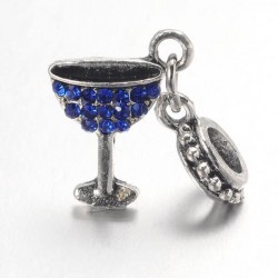 Charm pendentif verre à cocktail strass bleu style Pandora - à l'unité