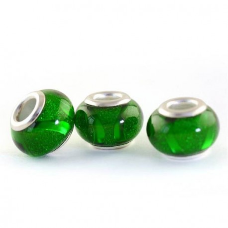 Perle en résine verte brillante avec ruban style Pandora - à l'unité