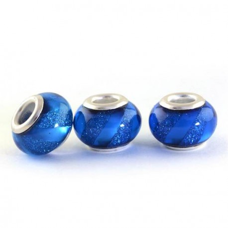 Perle en résine bleu brillante avec ruban style Pandora - à l'unité
