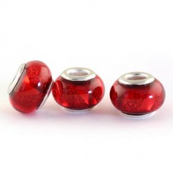 Perle en résine rouge brillante avec ruban style Pandora - à l'unité