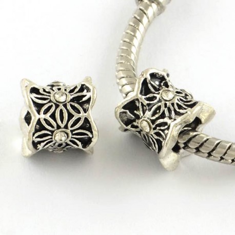 Métal perle Colonne aux feuilles strass blanc style Pandora - à l'unité