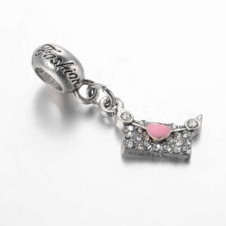 Charm pendentif Enveloppe strass rose style Pandora - à l'unité