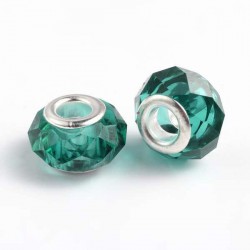Perle de verre verte eau aux mille facettes style Pandora - à l'unité