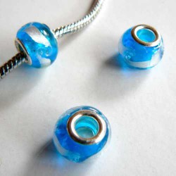 Perle de verre bleu/argent style Pandora - à l'unité