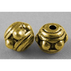 Perle de métal ronde décorée, dorée