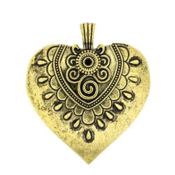 Pendentif breloque en métal Grand coeur orné, bronze antique
