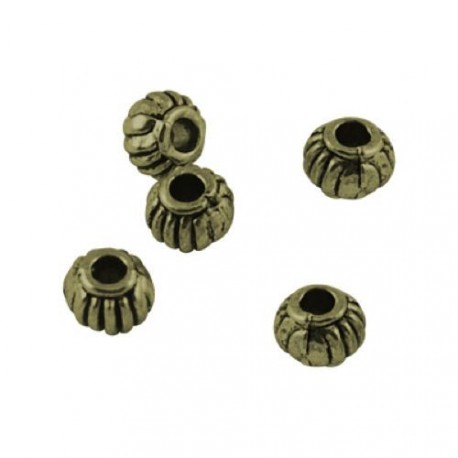 Perle de métal ronde striée, bronze antique