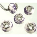 Perle porcelaine blanc/violet style Pandora - à l'unité