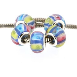 Perle de verre bleue multicolore style Pandora - à l'unité