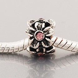 Métal Fleur strass rose style Pandora - à l'unité