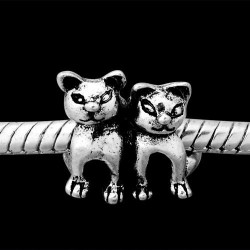 Métal Couple chats style Pandora - à l'unité
