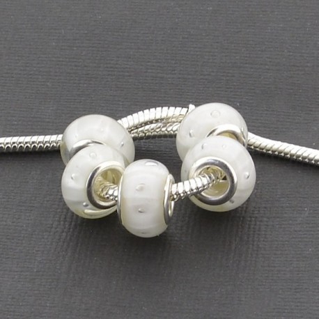 Perle de verre blanche avec bandes blanches style Pandora - à l'unité