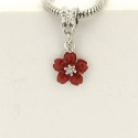 Métal pendentif Fleur émail rouge style Pandora - à l'unité