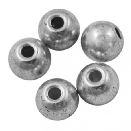 Perle de métal ronde, argentée