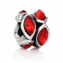 Métal anneau bicolore strass rouge style Pandora - à l'unité