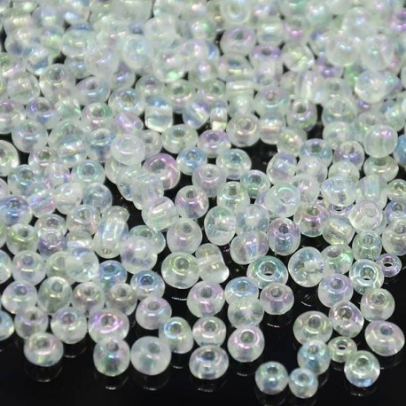 Sachet 50 gr perles de rocaille blanc transparentes irisées - 2 mm