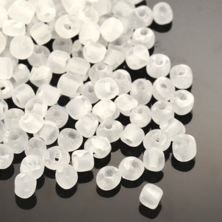 Sachet 50 gr perles de rocaille blanc transparentes givrées - 3 mm