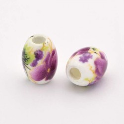 Perle de verre porcelaine Orchidée, ovale