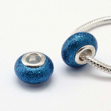 Perle de verre bleu foncé pailletté style Pandora - à l'unité