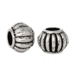 Perle de métal ronde décorée avec traits - 6 x 5 mm