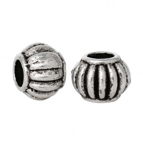 Perle de métal ronde décorée avec traits - 6 x 5 mm