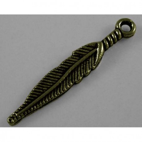 Pendentif breloque en métal petite Plume, bronze antique