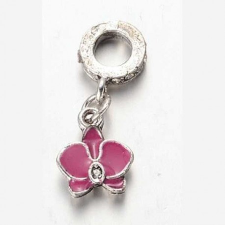 Métal pendentif Fleur Ibiscus émail rose foncé style Pandora - à l'unité